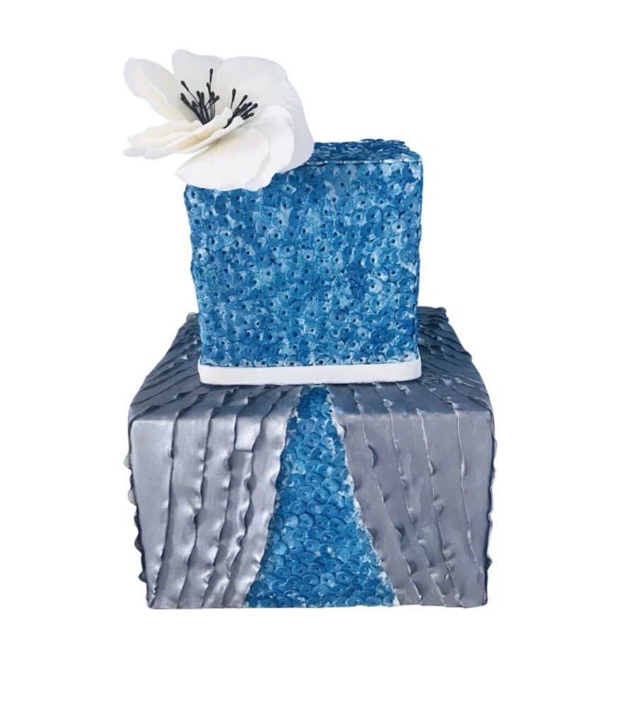 Blue & Silver Two Tier Cake